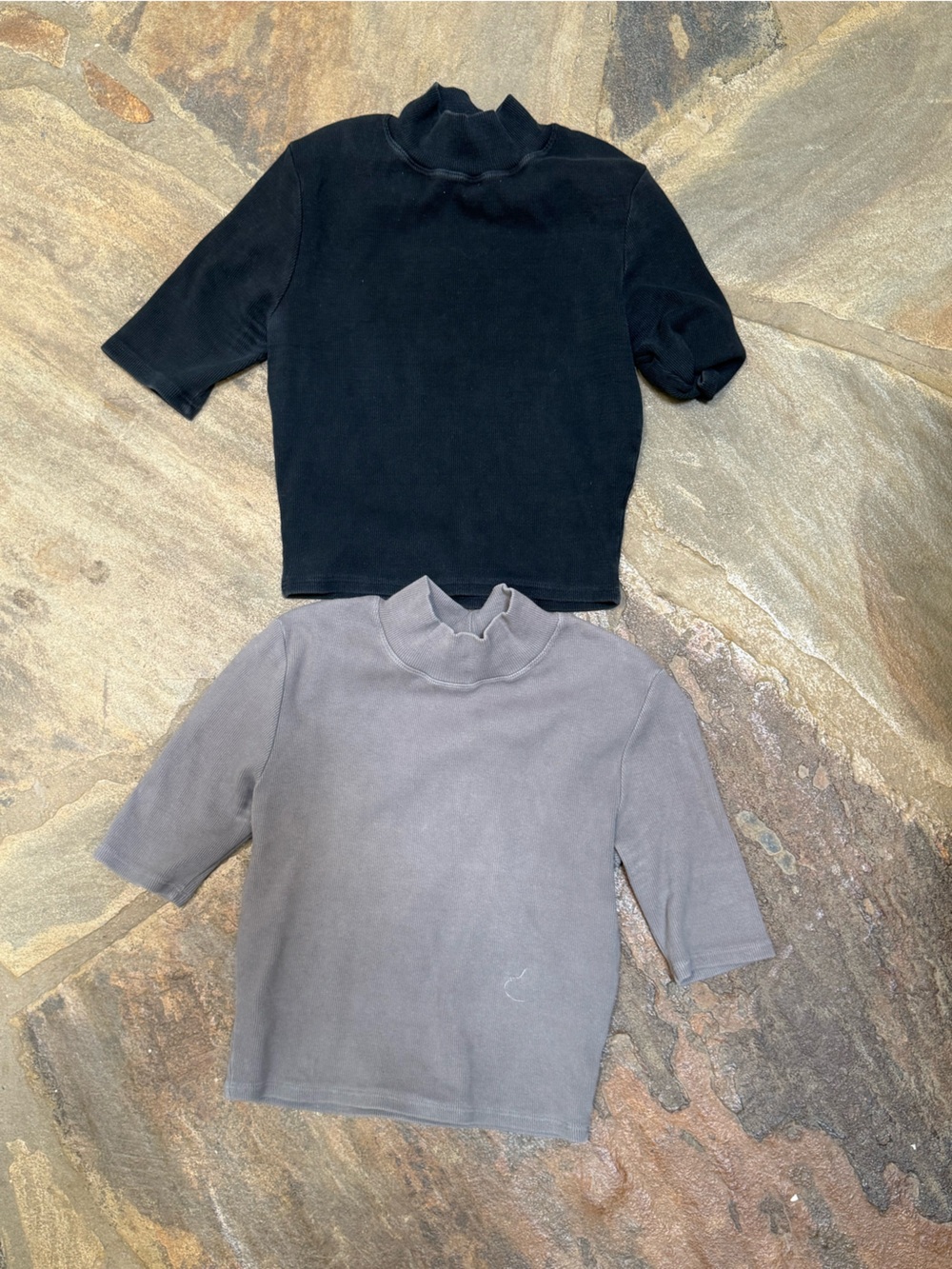 Women's Cropped Mock Neck Top - Black and Gray